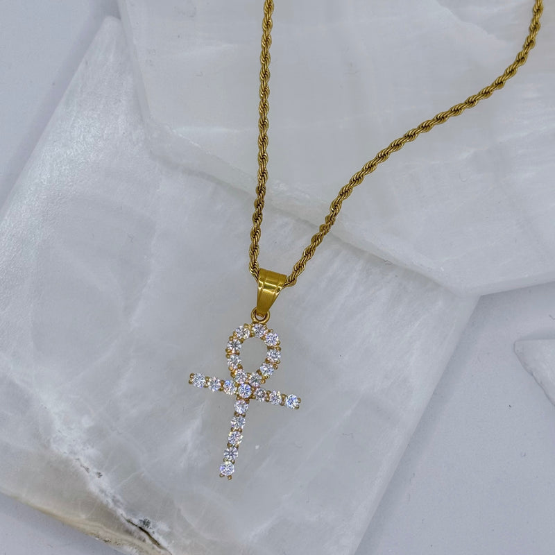 GOLD CRYSTAL ANKH MINI necklace