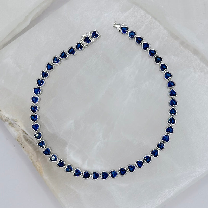 SILVER BLUE SAPPHIRE HEART TENNIS bracelet