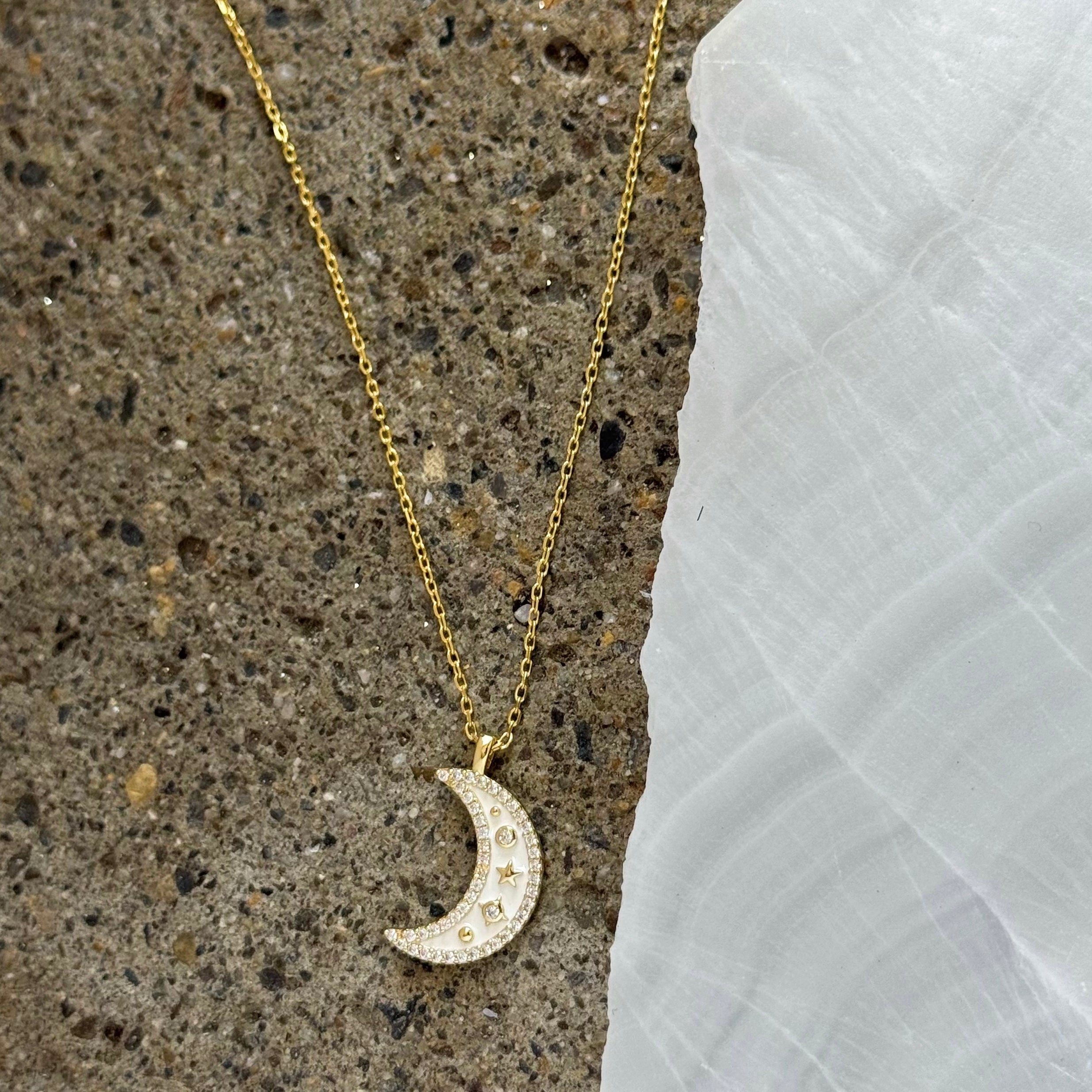 WHITE ENAMEL CRESCENT MOON necklace