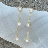 GOLD ROUND HALO CHAIN LINK DANGLE earrings
