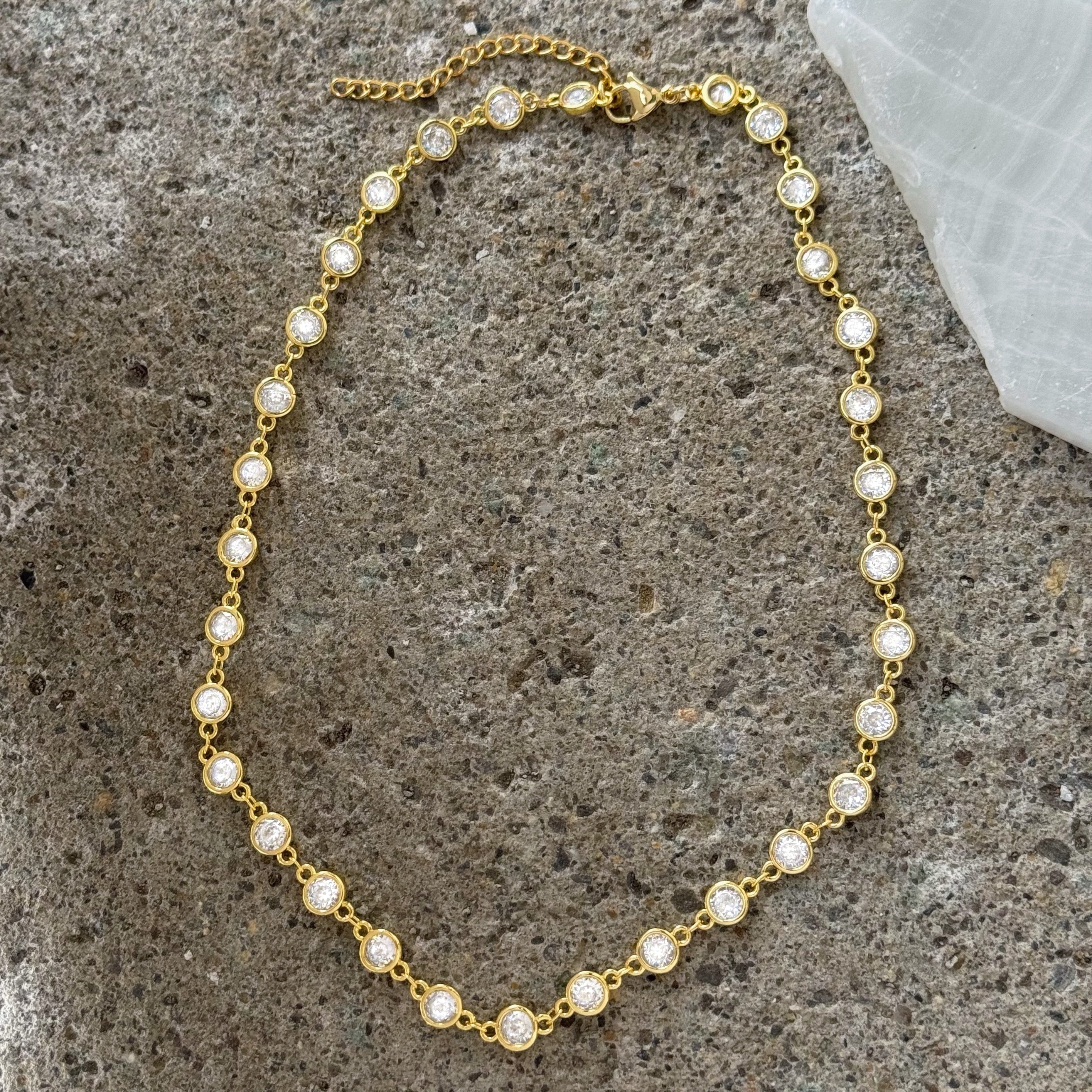 6MM GOLD CRYSTAL BEZEL necklace