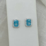 SILVER CRYSTAL CRUSHED ICE AQUAMARINE STUD earrings