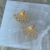 GOLD ROSE QUARTZ ASYA FAN earrings