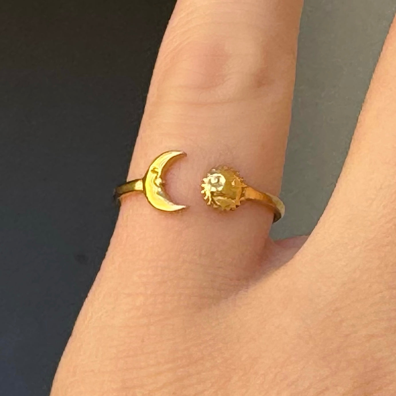 GOLD MOON AND STAR STEEL ring