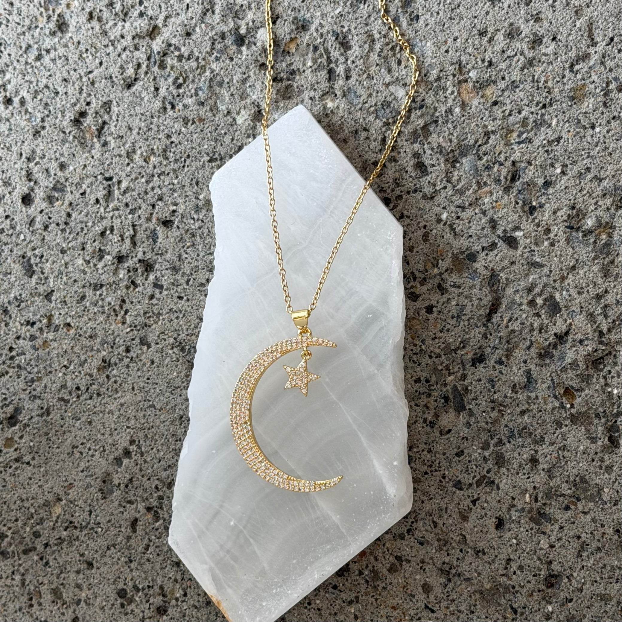 GOLD MOON AND STAR CRYSTAL necklace