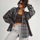 OVERSIZED BROWN & BLUE PLAID FLANNEL shirt