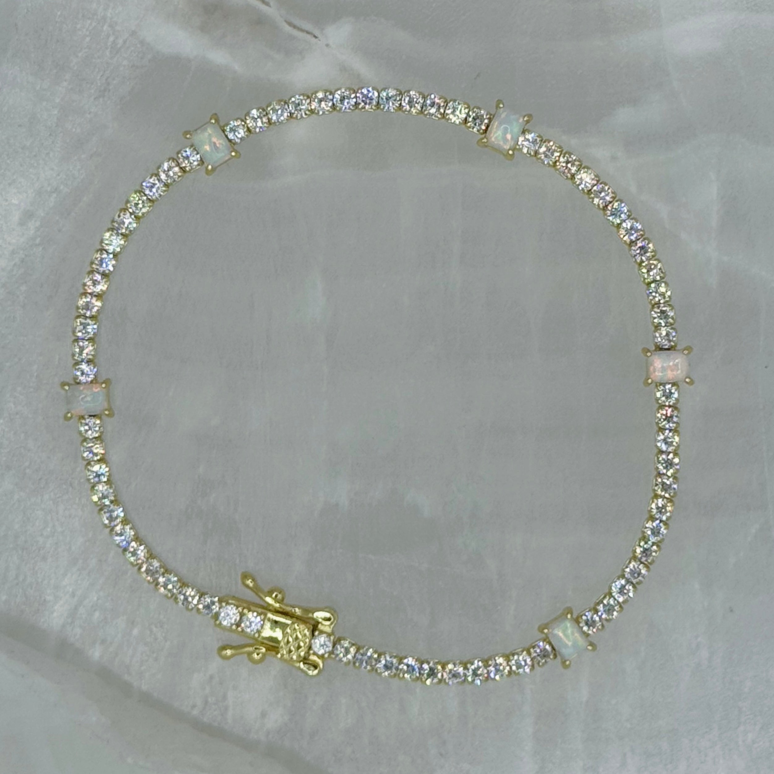 GOLD CRYSTAL OPAL BAGUETTE TENNIS bracelet