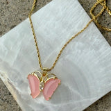 CRYSTAL BUTTERFLY PINK JADE necklace