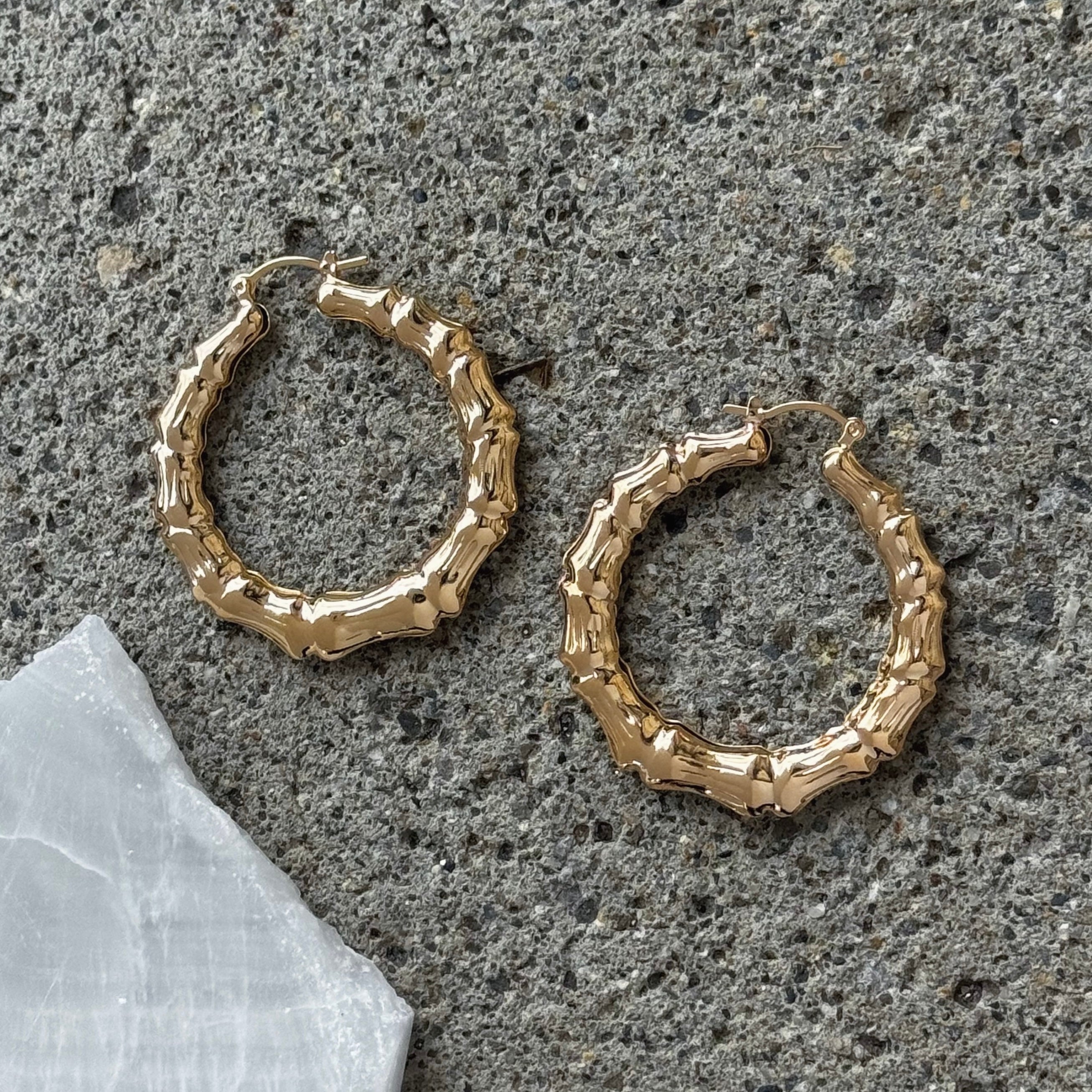 LARGE VINTAGE BAMBOO HOOP earrings