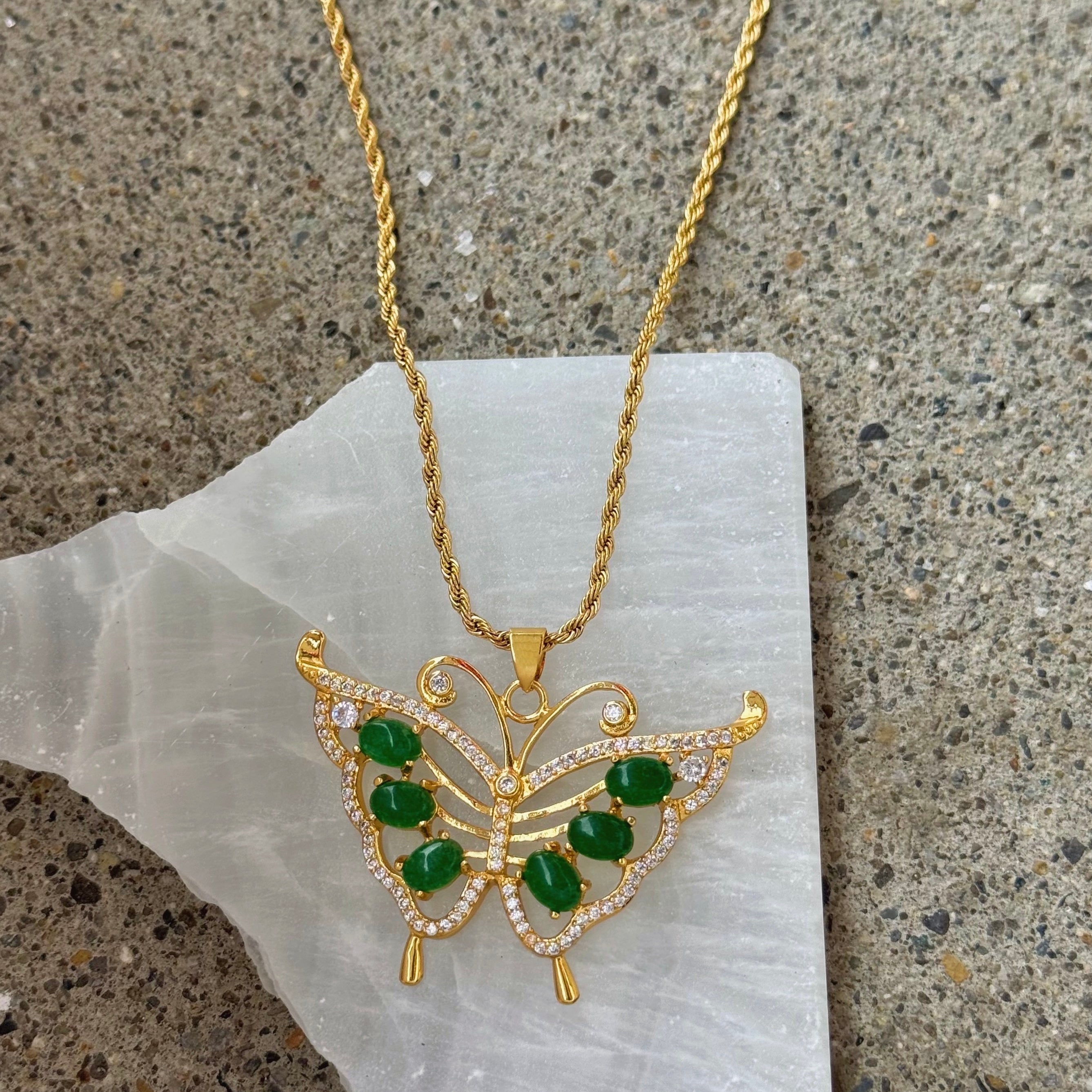 EVOLVING BUTTERFLY GREEN JADE necklace