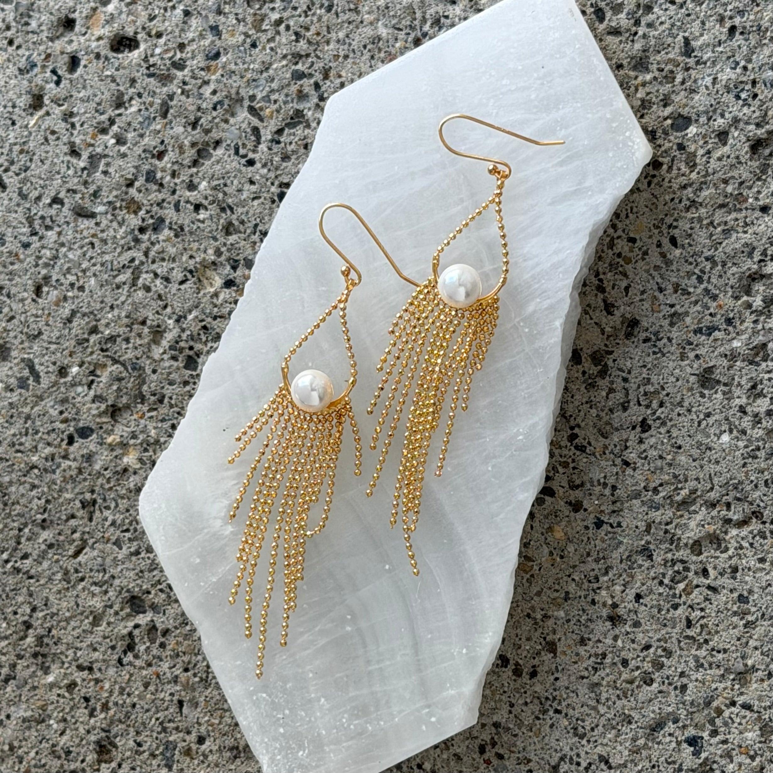 GOLD PEARL TASSLE DANGLE earrings