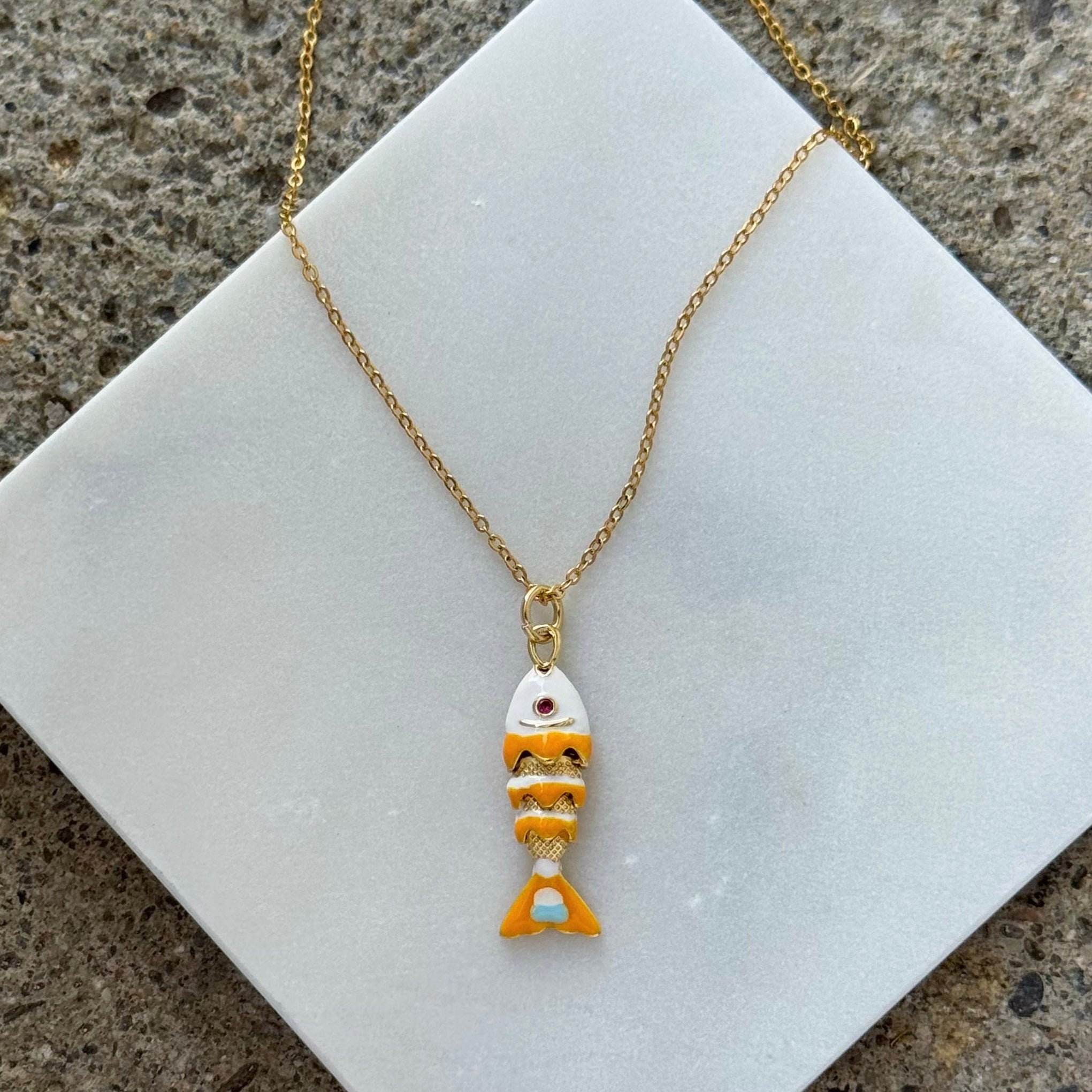 SMALL WHITE ENAMEL FISH necklace