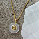 GOOD FORTUNE 30MM WHITE JADE necklace