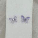 PURPLE BUTTERFLY PEARL STUD earrings