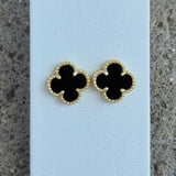 GOLD FLORA BLACK STUD earrings
