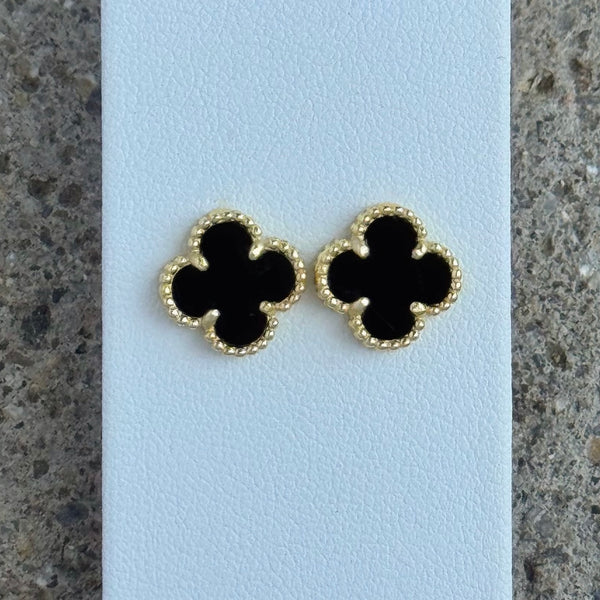 GOLD GOOD LUCK BLACK STUD earrings