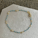 GOLD CRYSTAL BEZEL BLUE BEADED DAINTY bracelet
