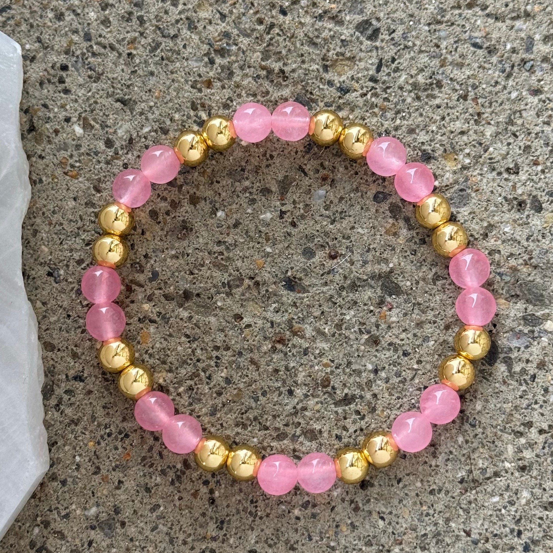 GOLD ROSE QUARTZ BEADED bracelet