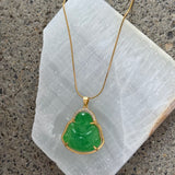 GOLD PROSPERITY BUDDHA GREEN JADE necklace