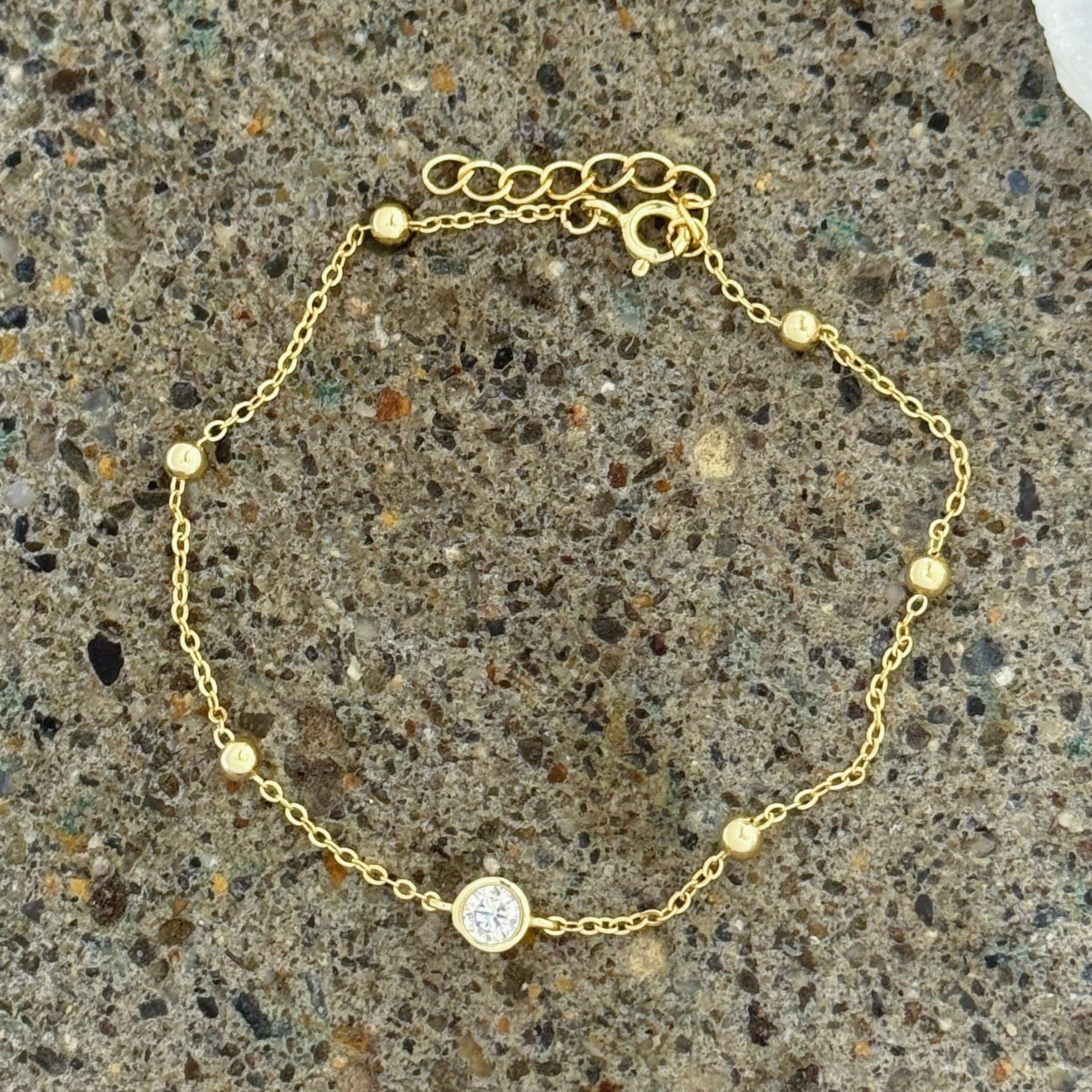 GOLD CRYSTAL BEZEL BEADED DAINTY bracelet
