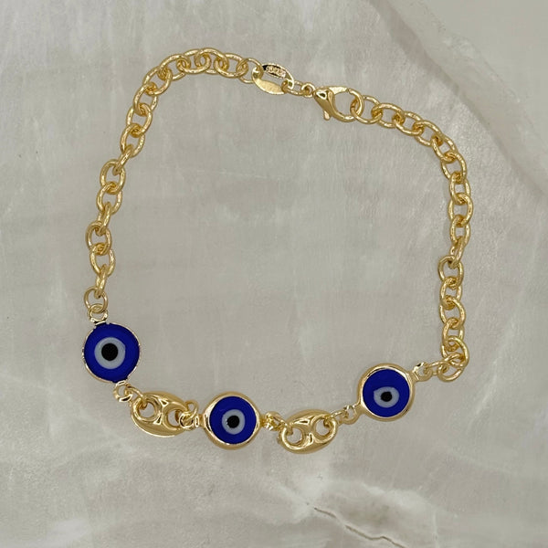 GOLD EVIL EYE PUFFY MARINER bracelet