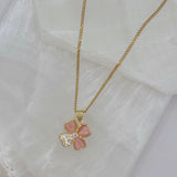 PINK CATS EYE CLOVER MINI necklace