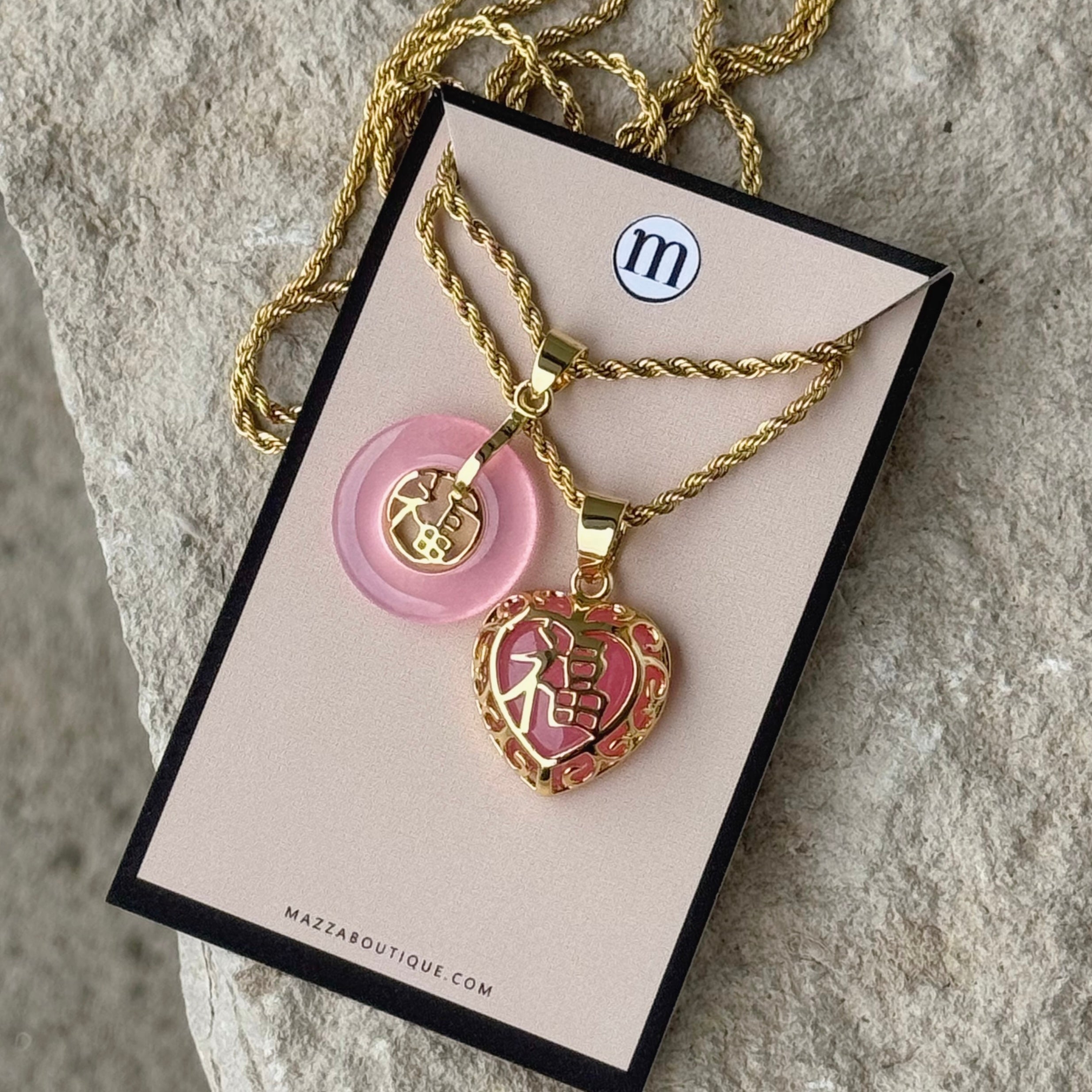 HEART LOVE GOOD FORTUNE MINI PINK JADE set