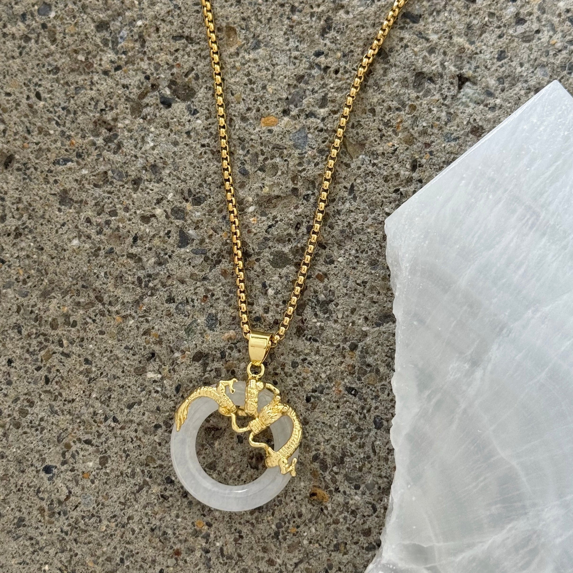 ROUND DRAGON WHITE JADE necklace