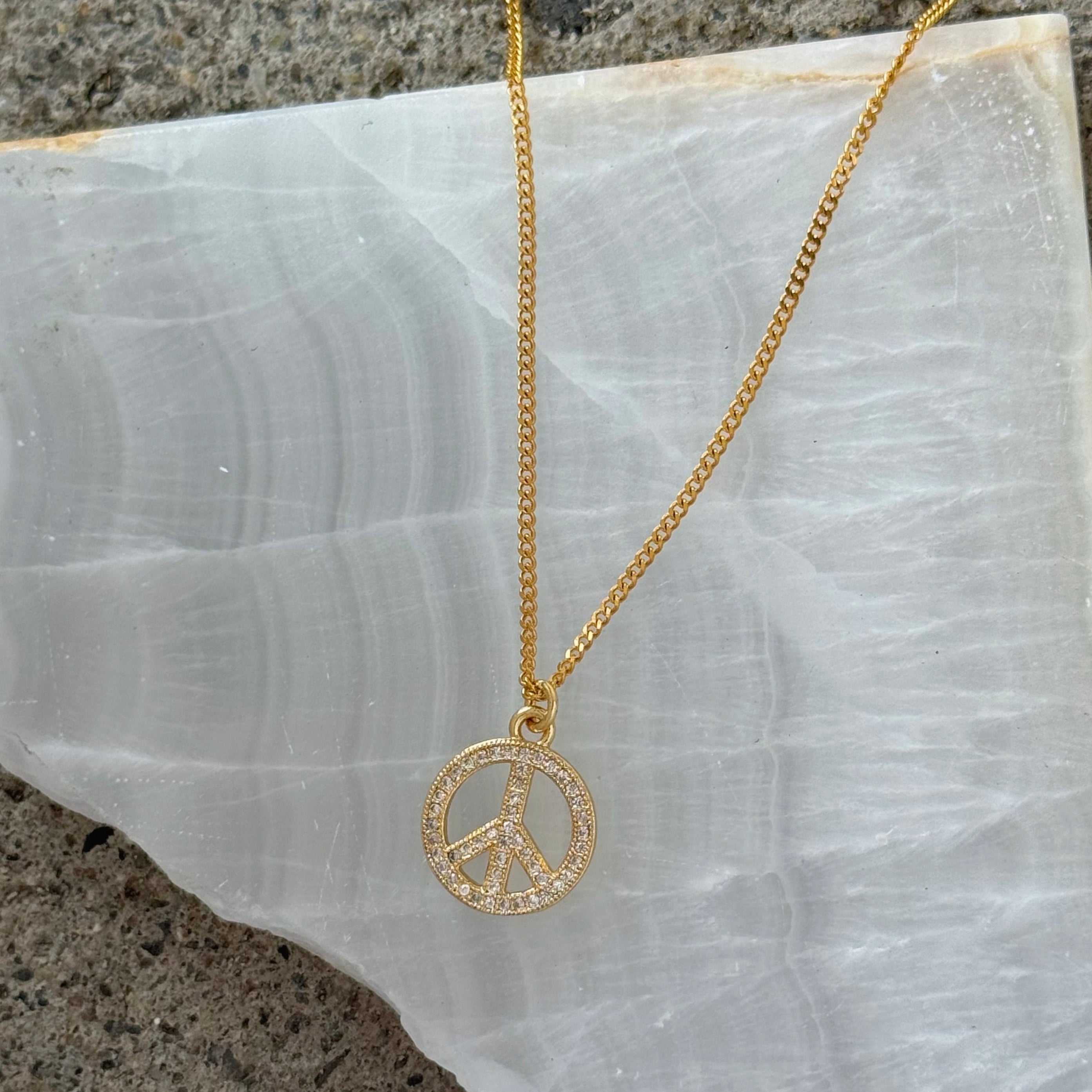 GOLD CRYSTAL PEACE necklace