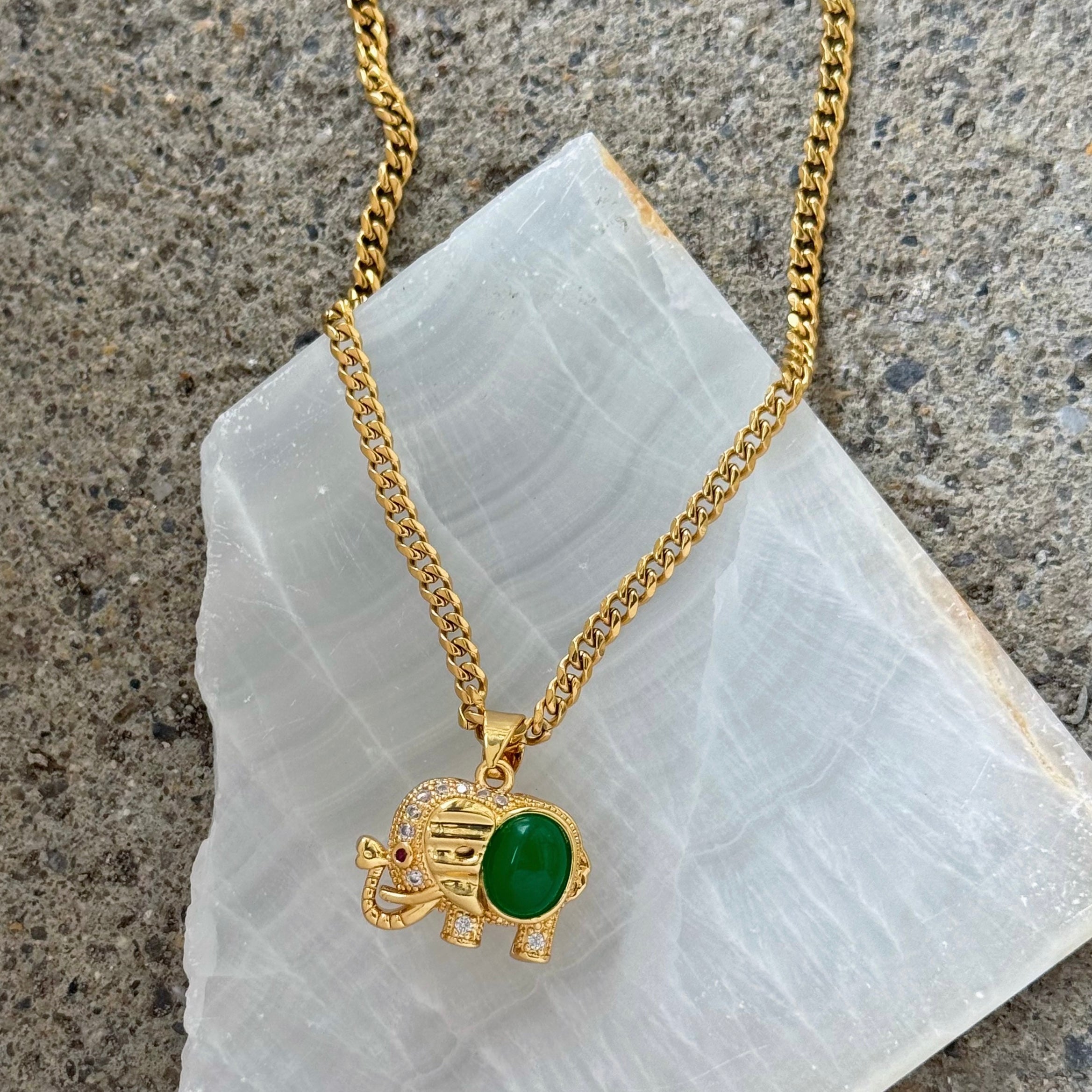 GOODLUCK ELEPHANT GREEN JADE necklace