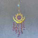 GOLDEN SUN MOON PHASE PINK CRYSTAL sun catcher