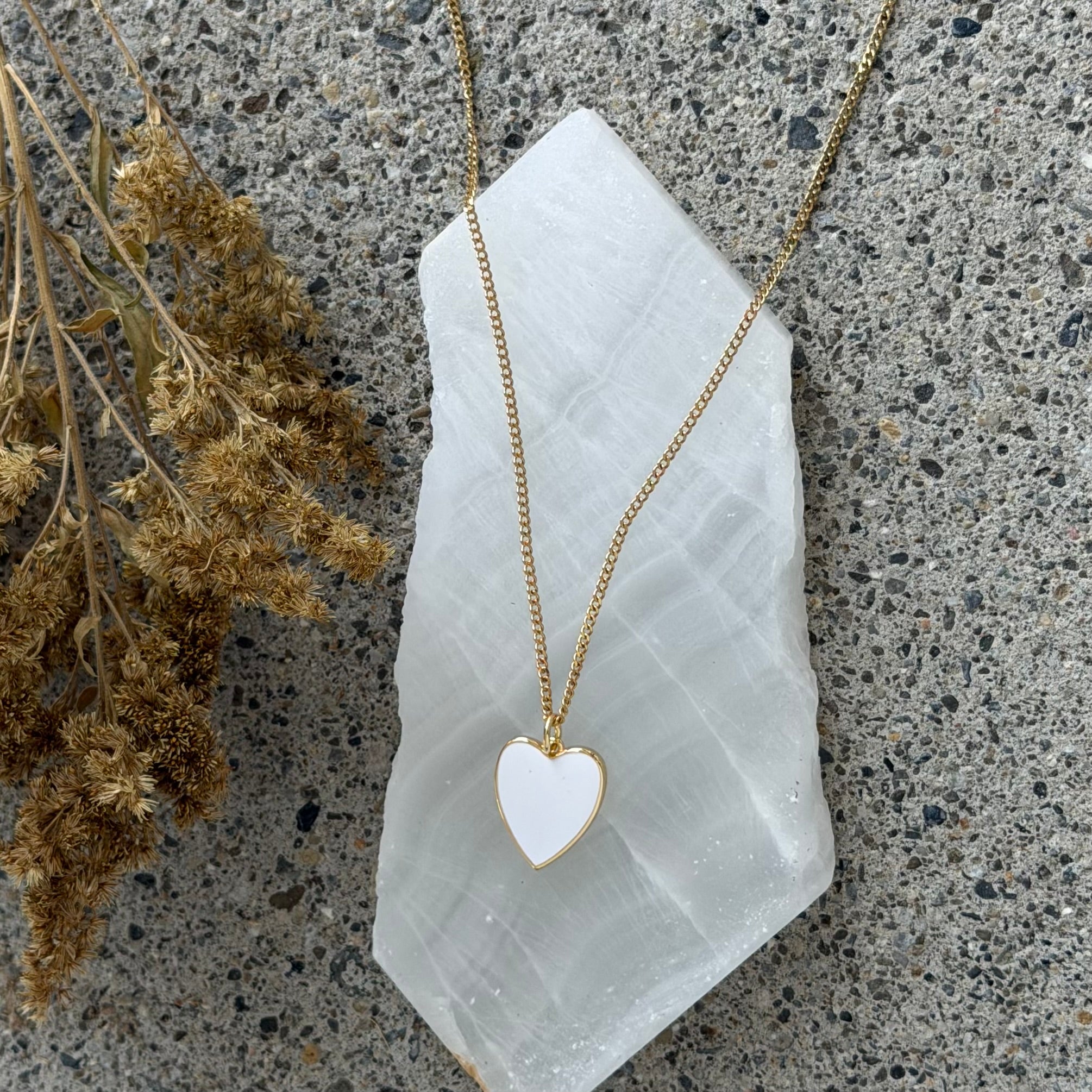 WHITE ENAMEL HEART MINI necklace