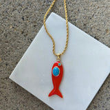 LARGE RED ENAMEL FISH necklace