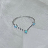 SILVER THREE STONE BLUE OPAL ring