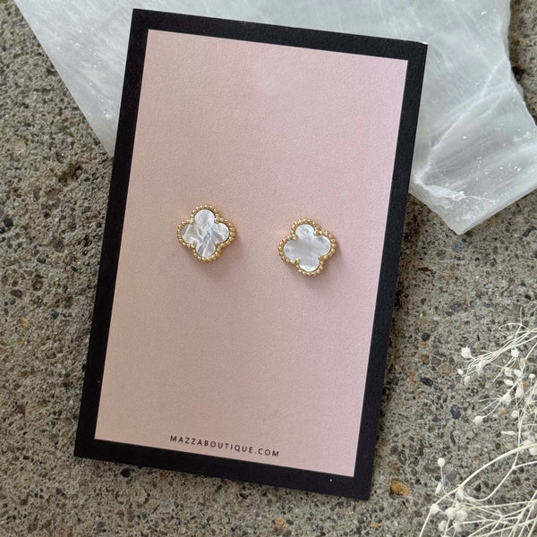 GOLD GOOD LUCK MOTHER OF PEARL STUD earrings