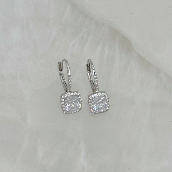 SILVER CLARA CUSHION CUT HALO earrings
