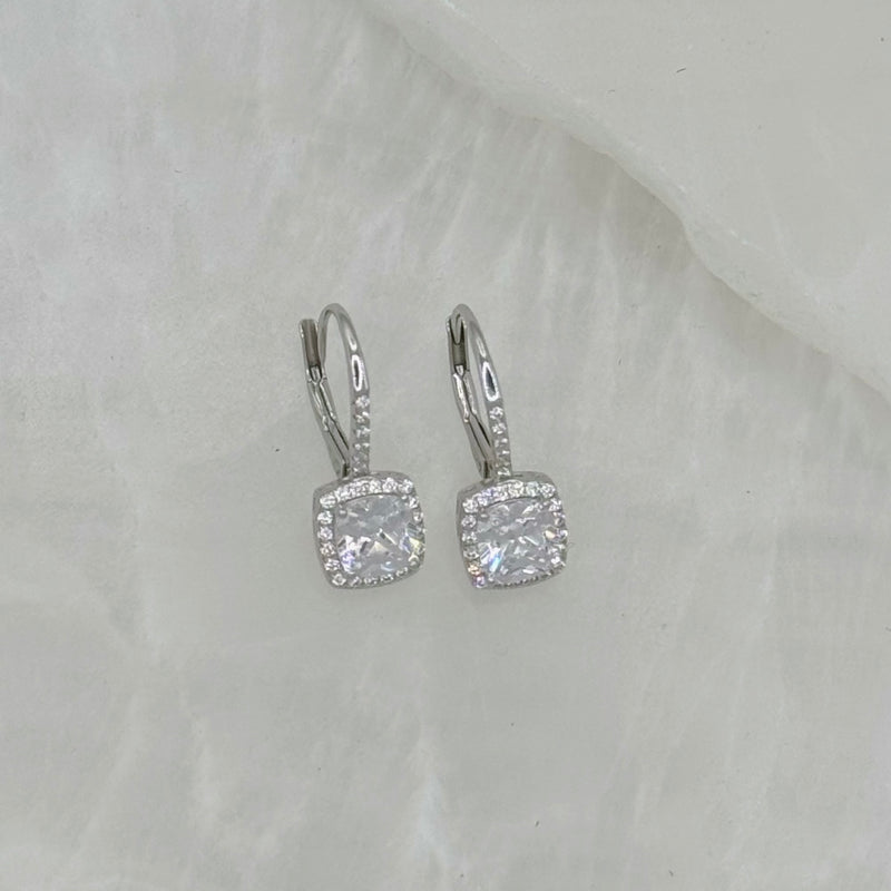 SILVER CLARA CUSHION CUT HALO earrings
