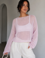 WHITE SHEER KNIT LONG SLEEVE top