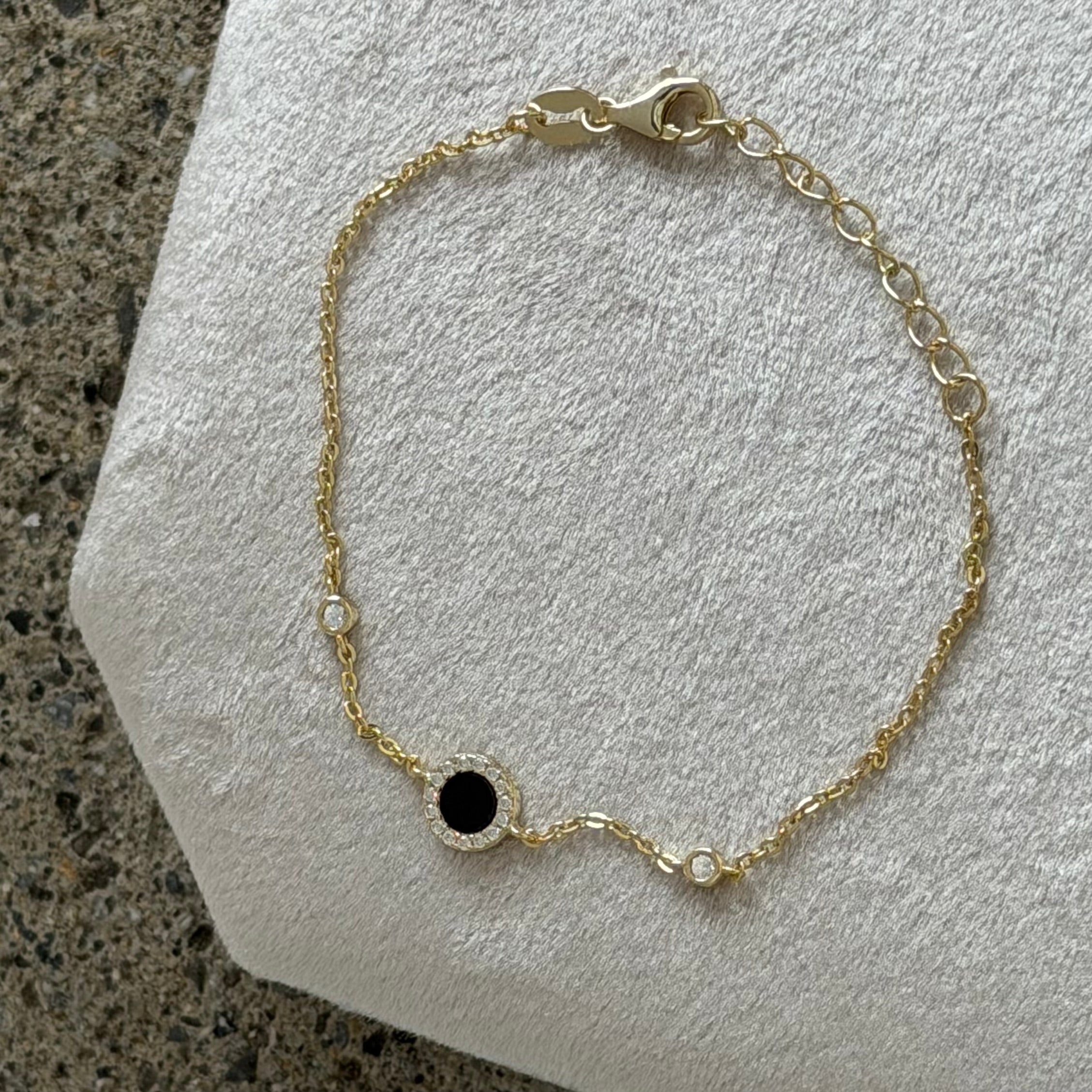 BLACK ENAMEL ROUND CRYSTAL DAINTY bracelet