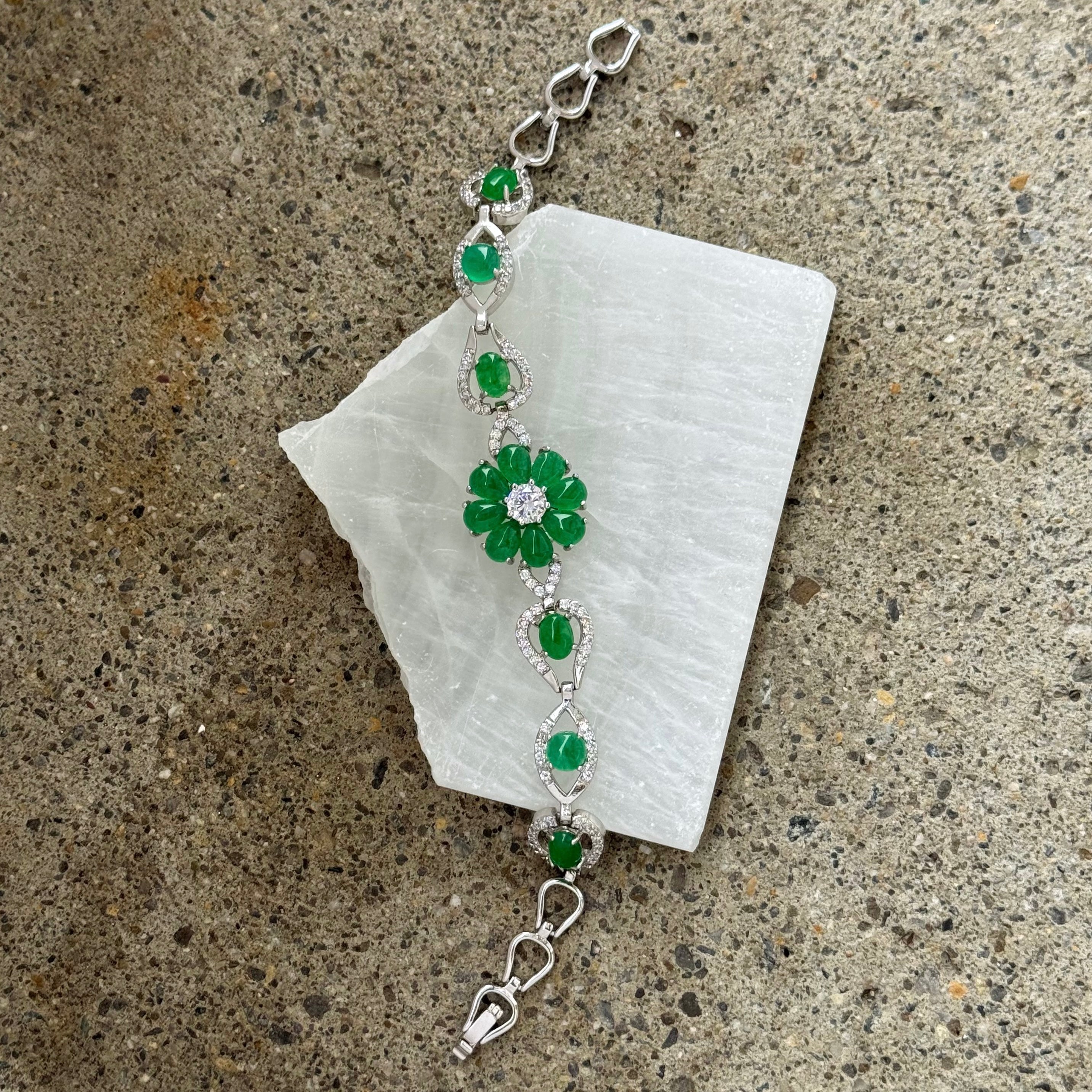 SILVER FLORIBETH GREEN JADE bracelet