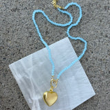 DIAMOND CUT AQUAMARINE BEADED BUBBLE HEART necklace