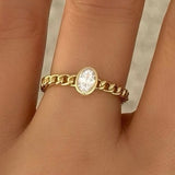 GOLD OVAL CRYSTAL BEZEL CUBAN ring