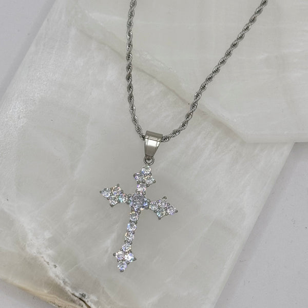 SILVER CRYSTAL ORTHODOX CROSS necklace