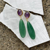AMETHYST AND GREEN AVENTURINE ELONGATED DANGLE earrings