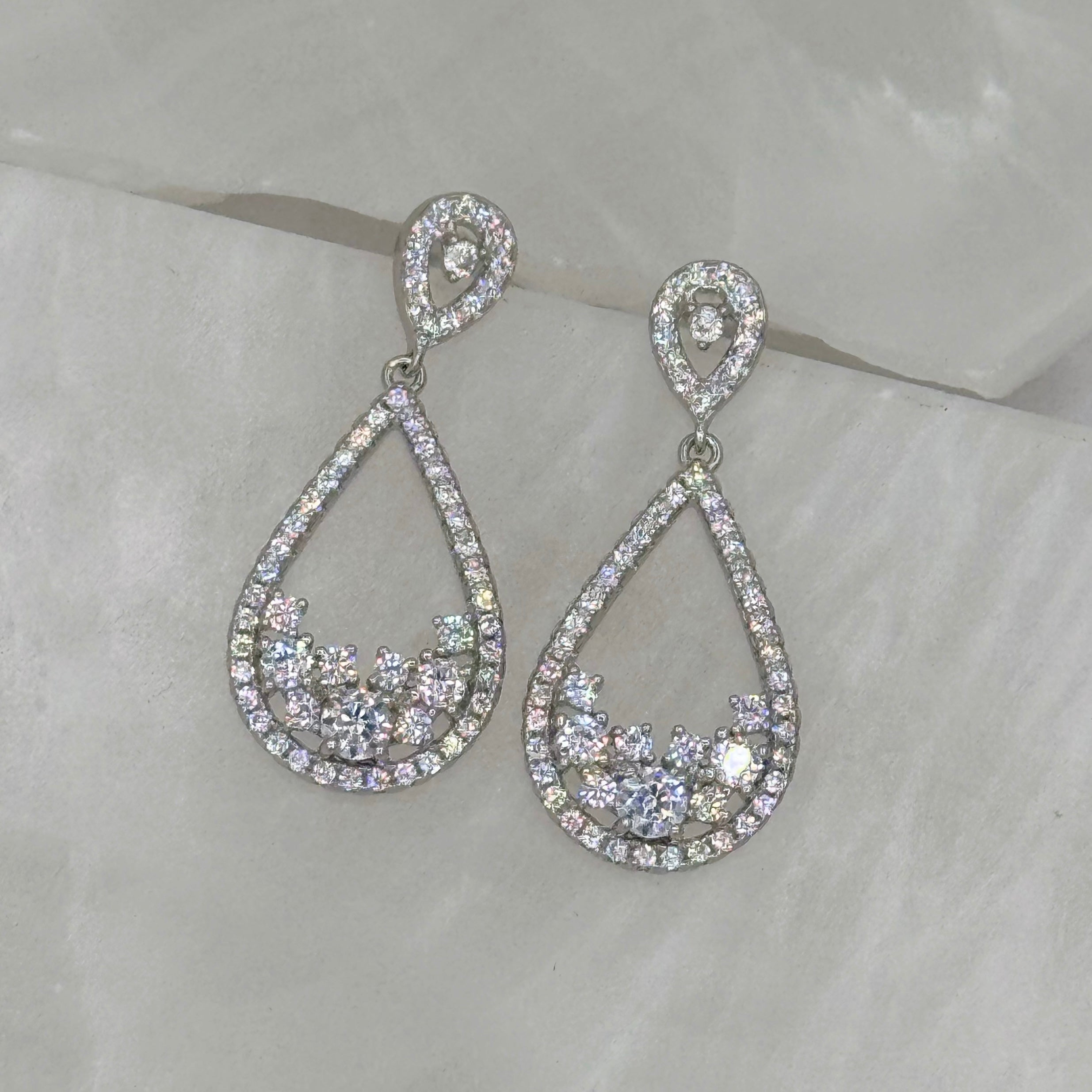 SILVER CLUSTERED CRYSTAL TEARDROP earrings