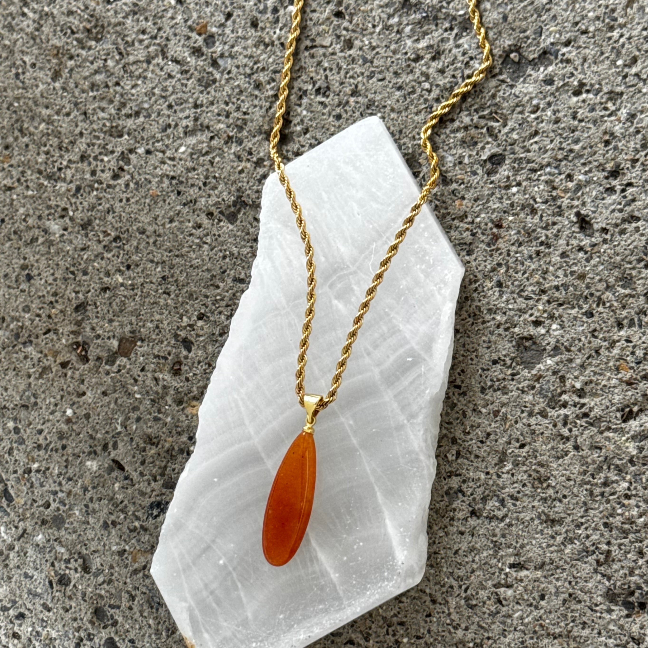 ORANGE AVENTURINE ELONGATED TEARDROP necklace