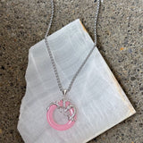 SILVER ROUND DRAGON PINK JADE necklace