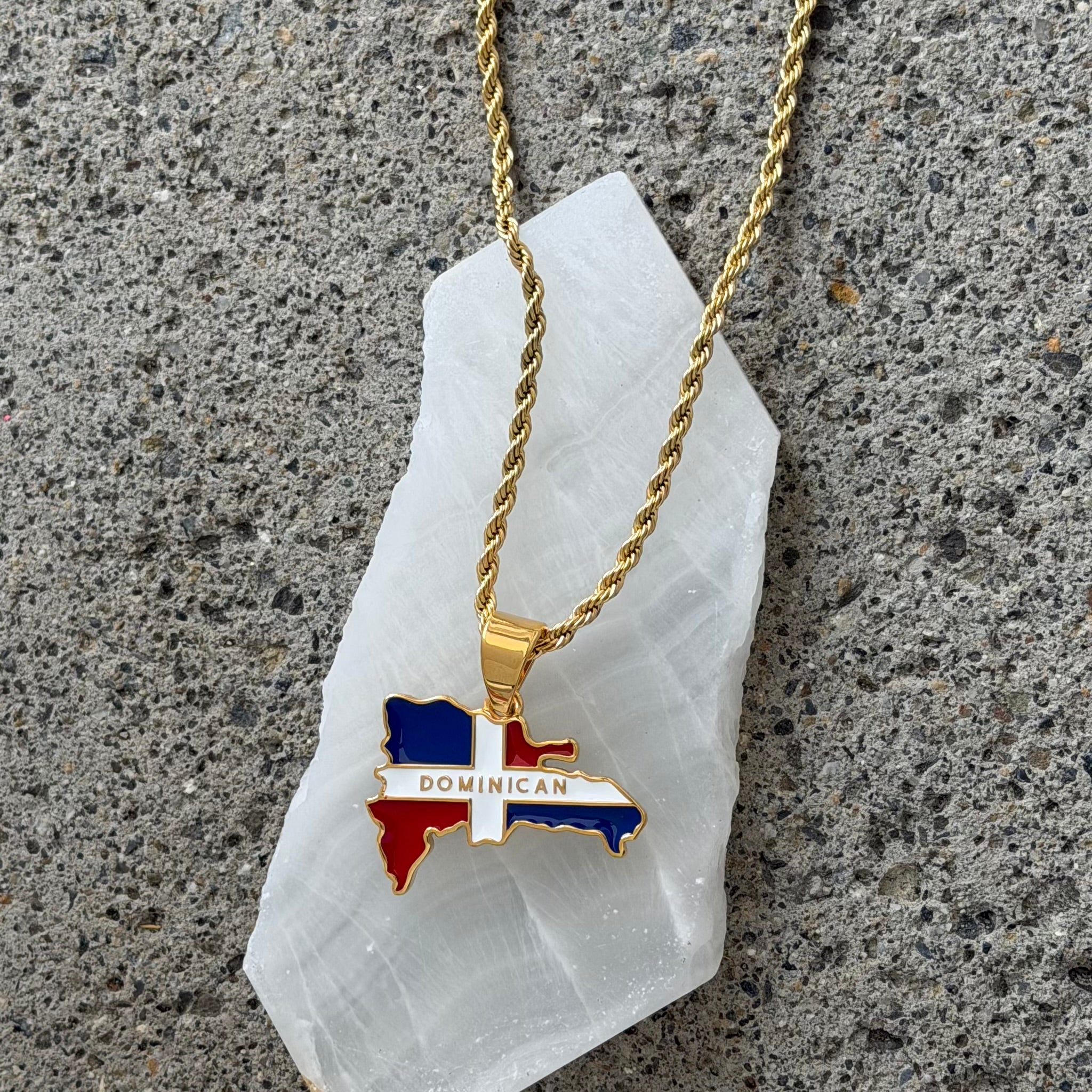 GOLD DOMINICAN REPUBLIC ENAMEL COUNTRY MAP necklace