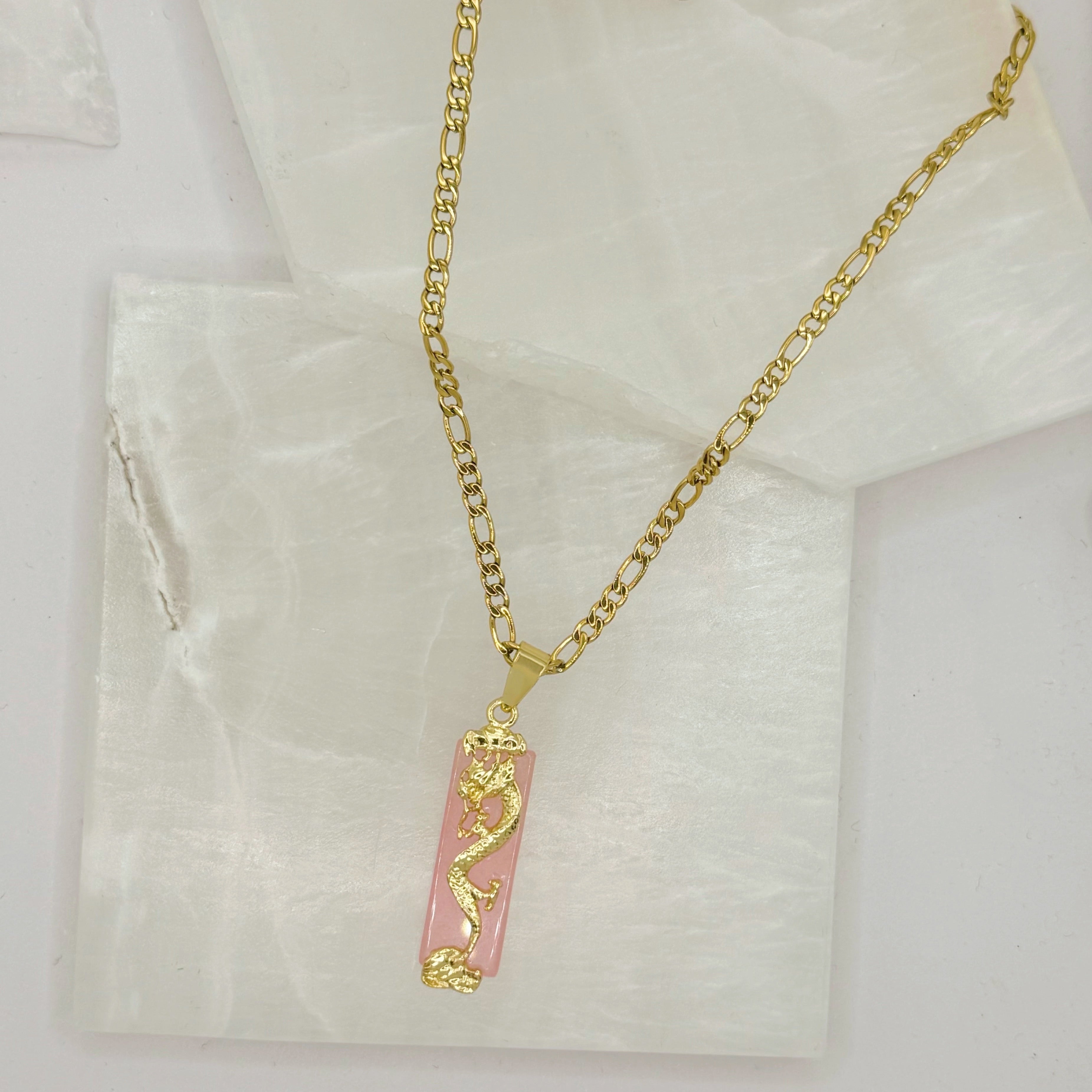 POWERFUL DRAGON PINK JADE necklace