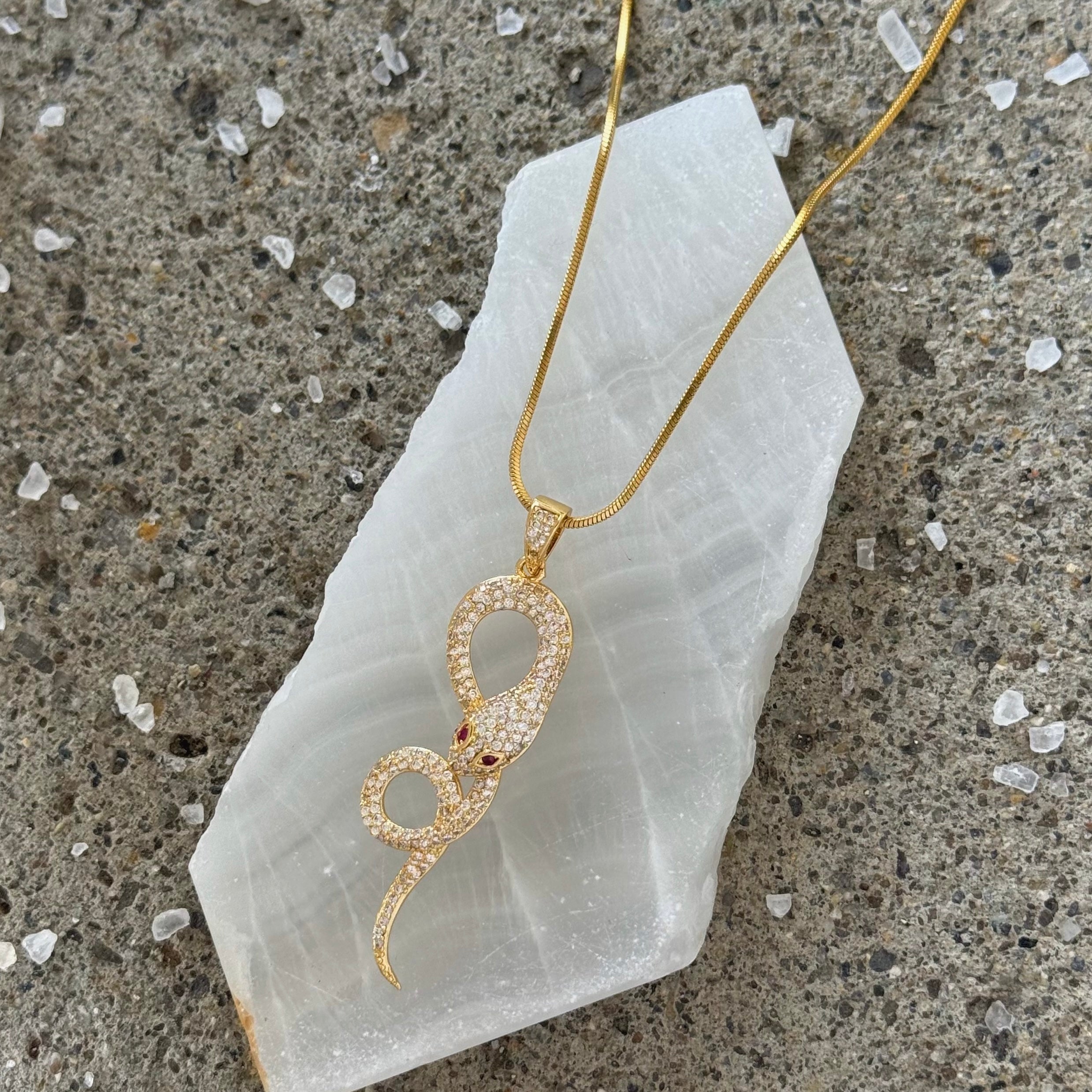 LARGE GOLD CRYSTAL SNAKE necklace